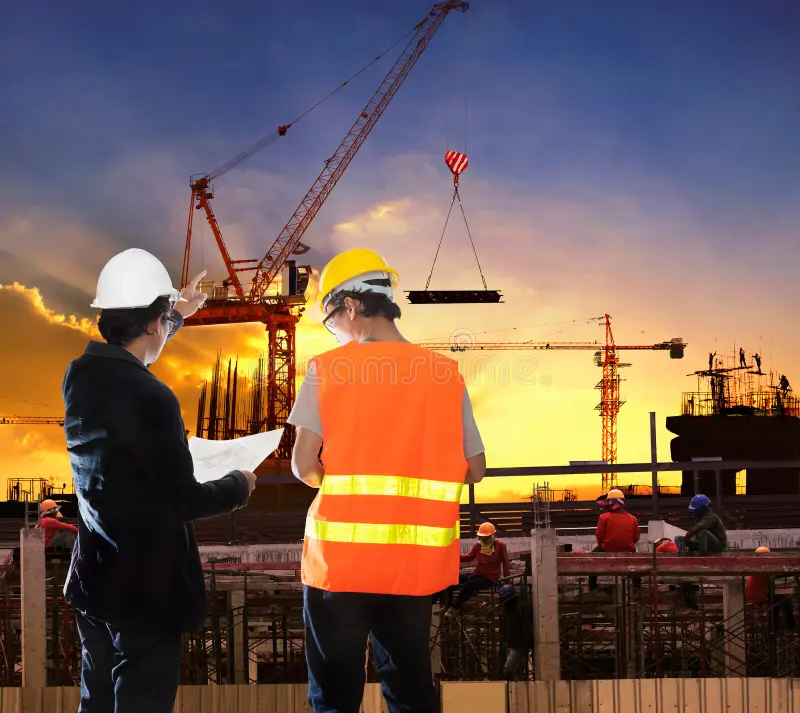 Consulente HSE che illustra un piano di sicurezza a un datore di lavoro.