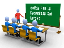 Aula di formazione con docenti e lavoratori durante un corso di sicurezza sul lavoro.